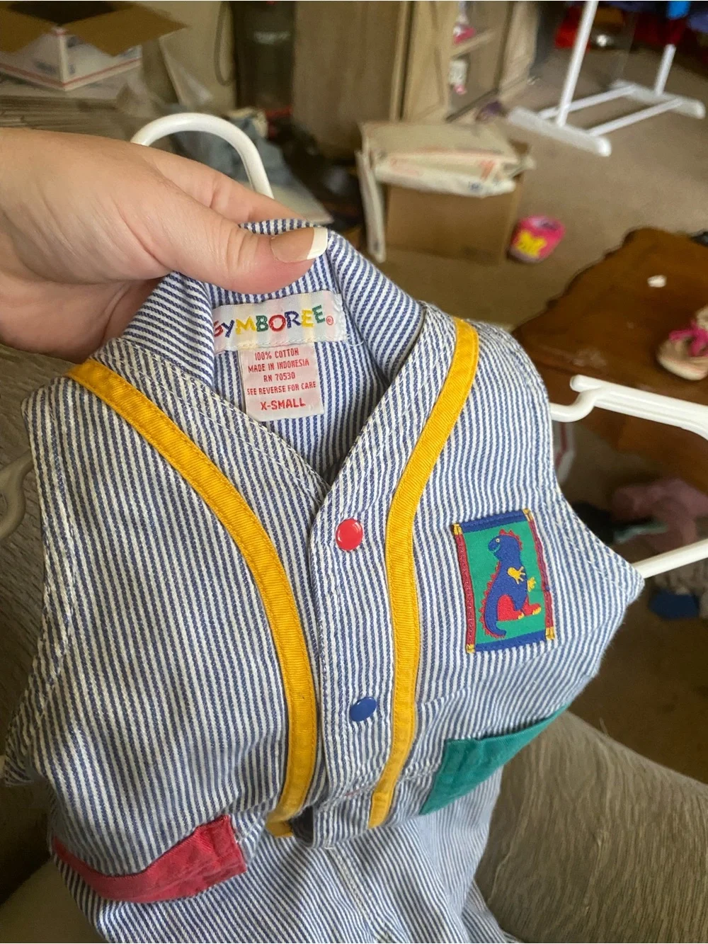 Vintage Gymboree Blue-White Striped Cotton Shirt with Yellow Trim- excellent